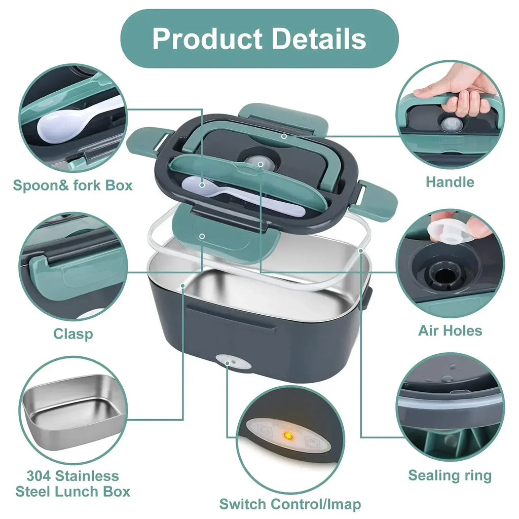 Showlu FASHION STORE Sokany 2-in-1 electric heating lunch box with stainless steel bento for car and home use, portable and easy to clean