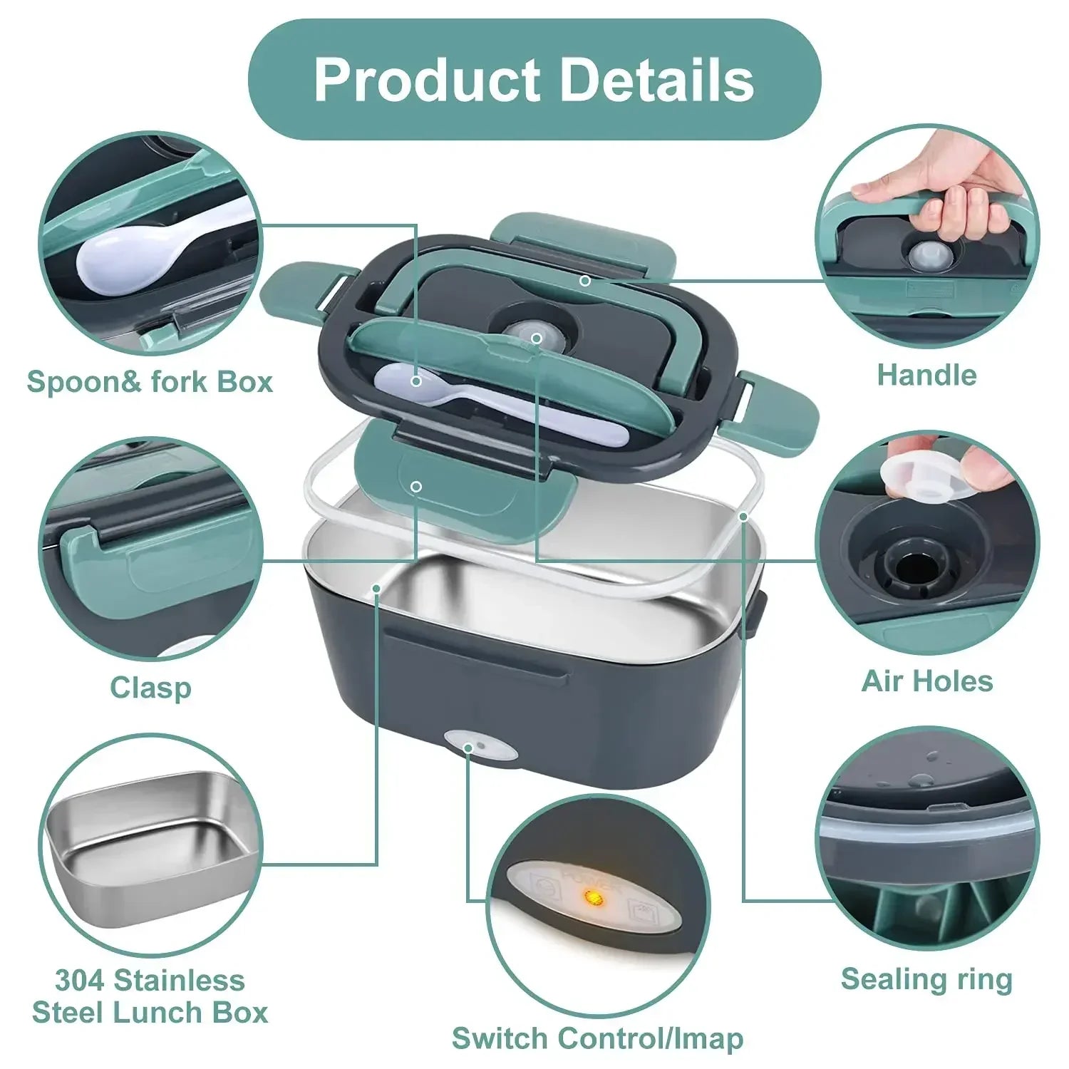 Showlu FASHION STORE Sokany 2-in-1 electric heating lunch box with stainless steel bento for car and home use, portable and easy to clean