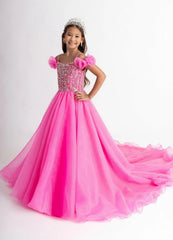 Snvdzo Off Shoulder 3D Flower Sleeve Pageant Dress Crystal Beaded Bodice Flower Girl Dress For Wedding Pageant Birthday Party
