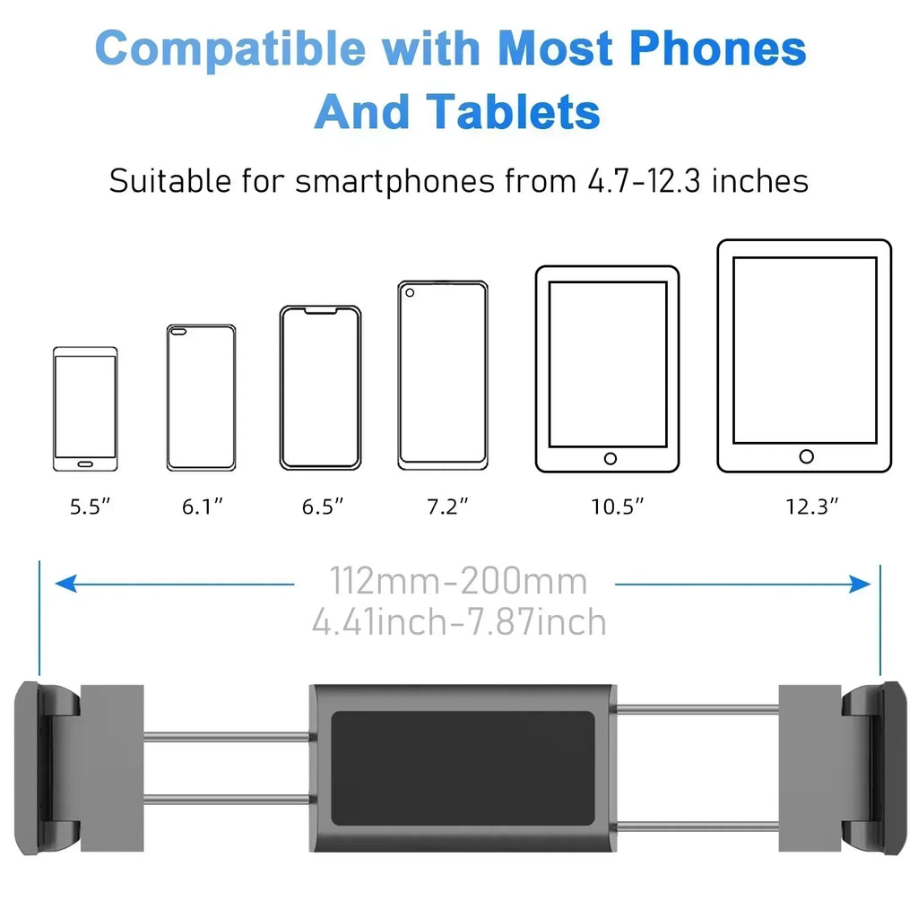 Showlu Smart General car headrest tablet holder mounted on vehicle headrest, adjustable for easy viewing of tablets during travel.