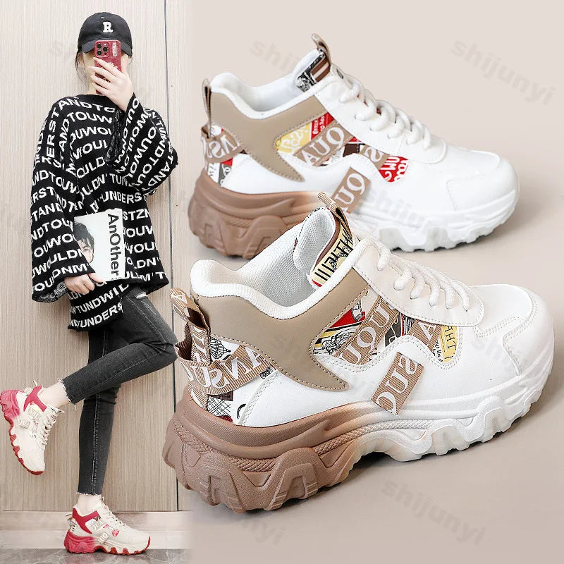 Women’s casual sneakers by Showlu Fashion Store with thick soles, non-slip outdoor design, perfect for autumn leisure walking.