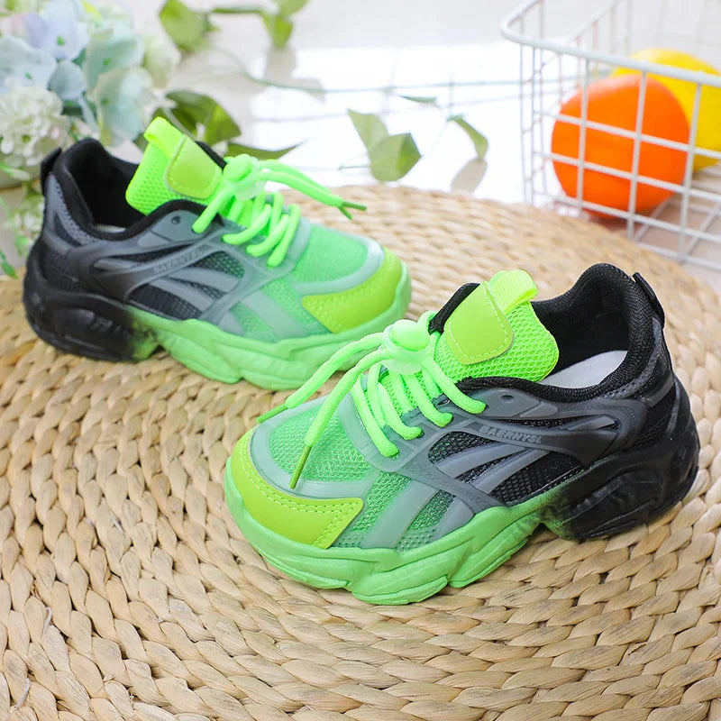 SHOWLU Girls gradient mesh sneakers with breathable design and lighted platform, stylish and comfortable footwear for kids