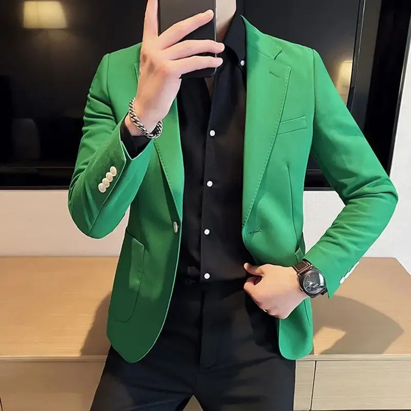 Men's slim fit black cotton blazer by SHOWLU FASHION STORE, single-breasted business blazer with tailored design.