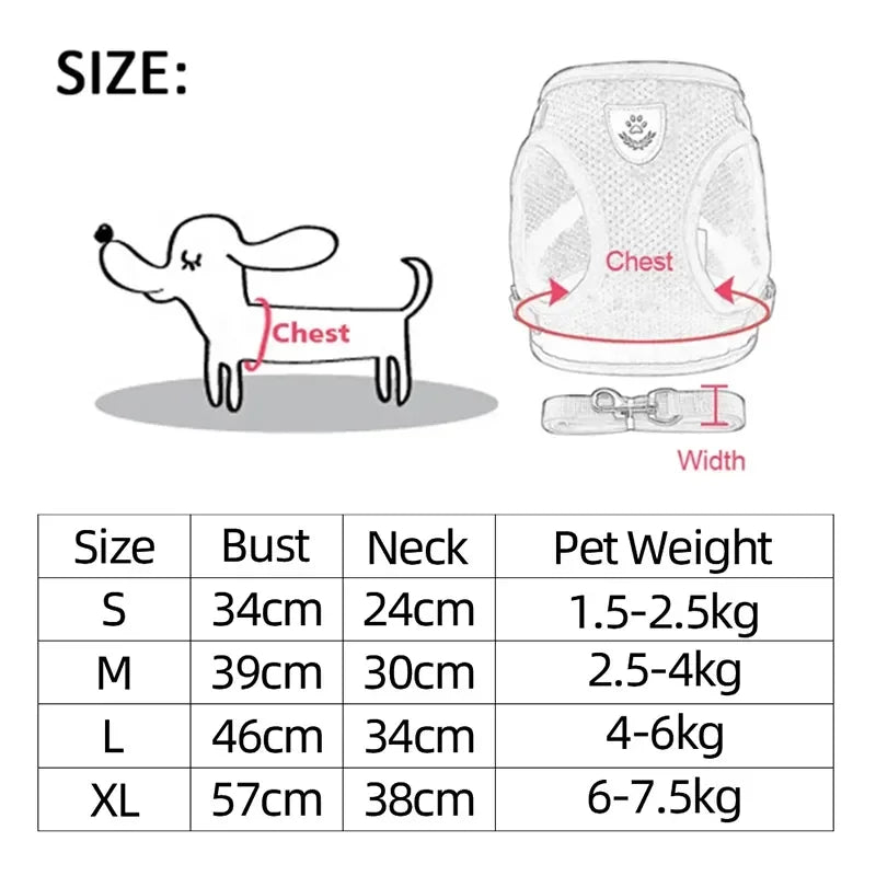 Showlu Fashion small dog cat harness vest with adjustable mesh straps and matching leash, ideal for puppies and pets.
