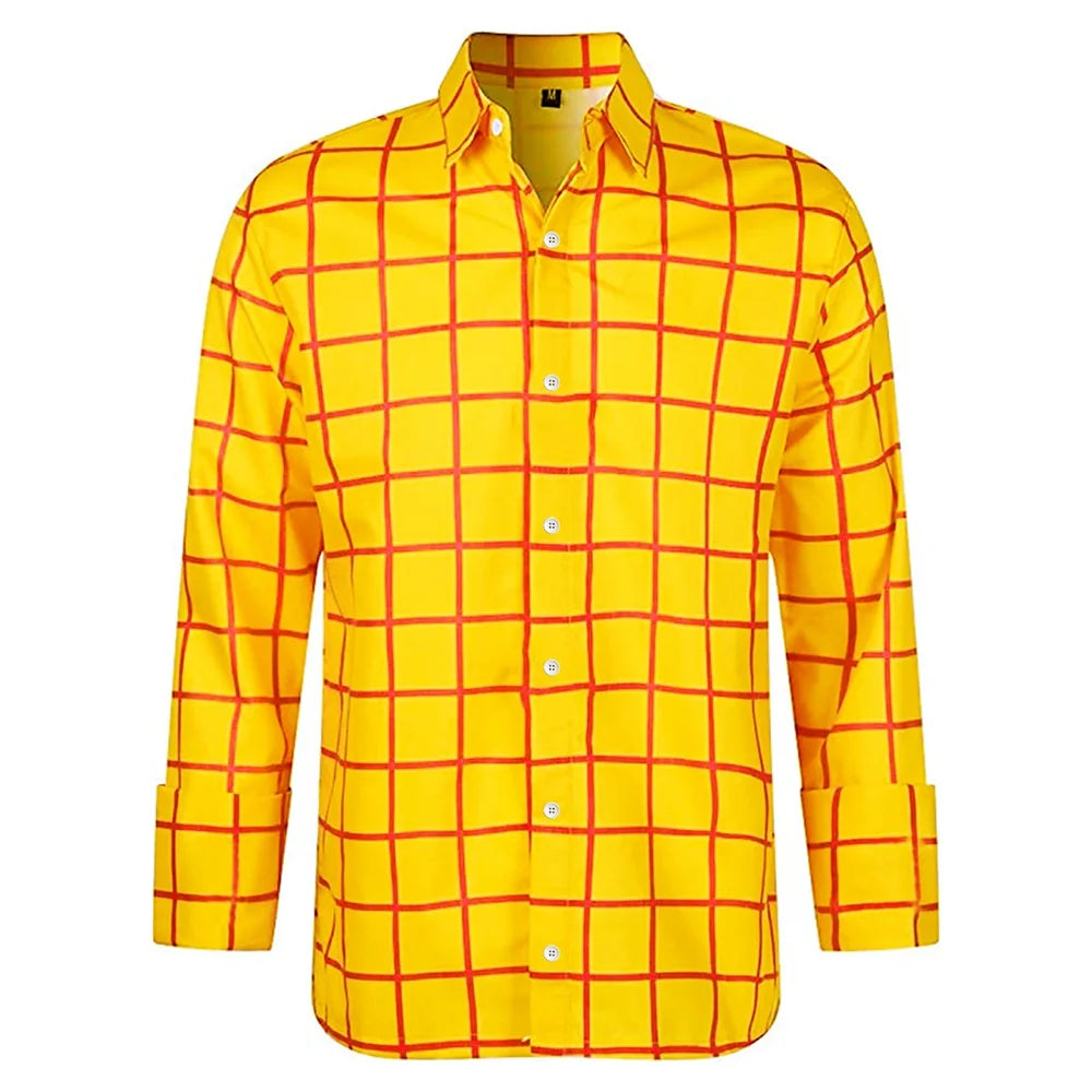 Casual men's long sleeve plaid shirt with 3D printed lapel, suitable for both men and women, in bright summer colors.