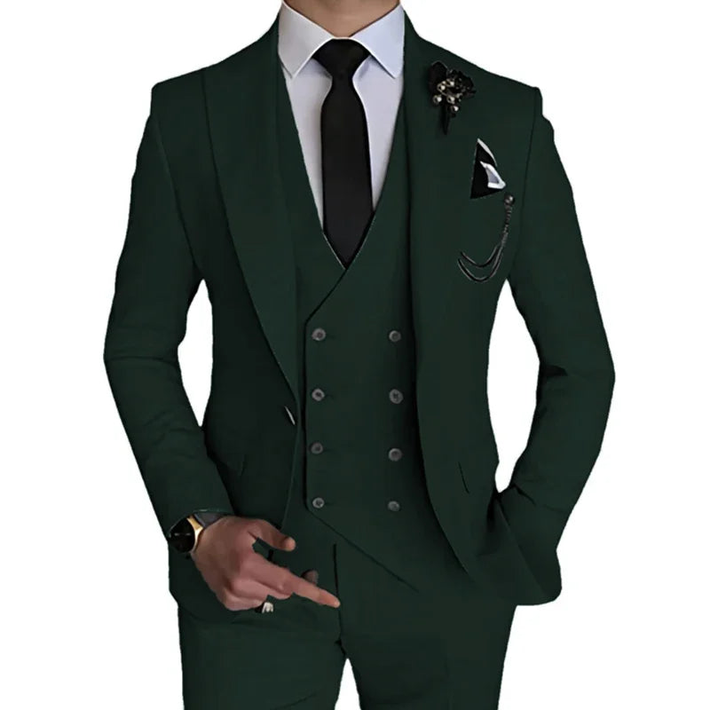 SHOWLU FASHION SOLOVEDRESS men's 3-piece slim fit wedding suit with single-breasted jacket, pants, and vest, tailored for formal occasions.