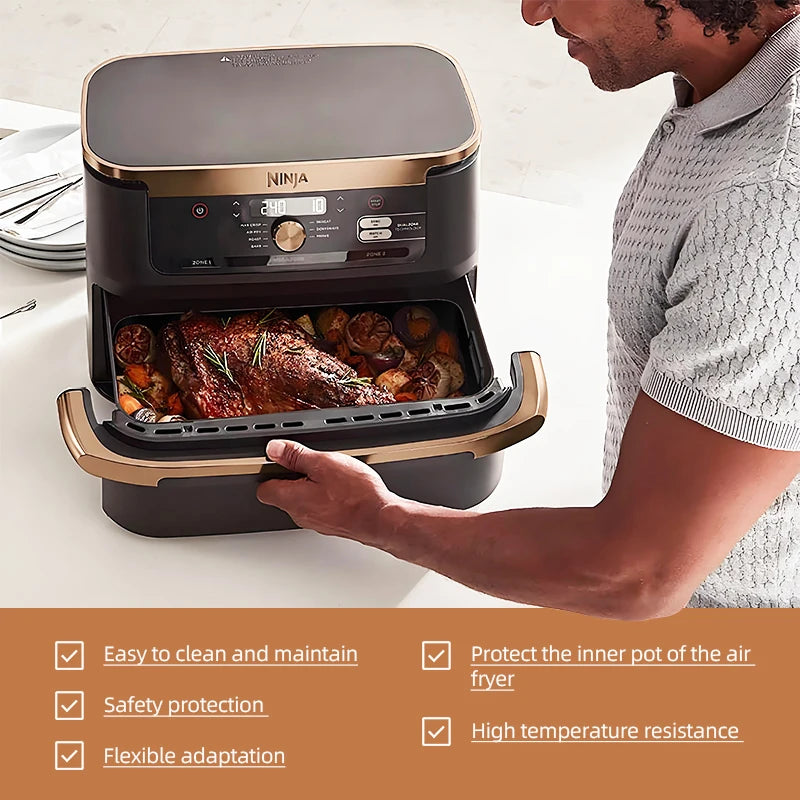 Showlu Smart General silicone air fryer basket with non-stick surface and vented design for healthy cooking.