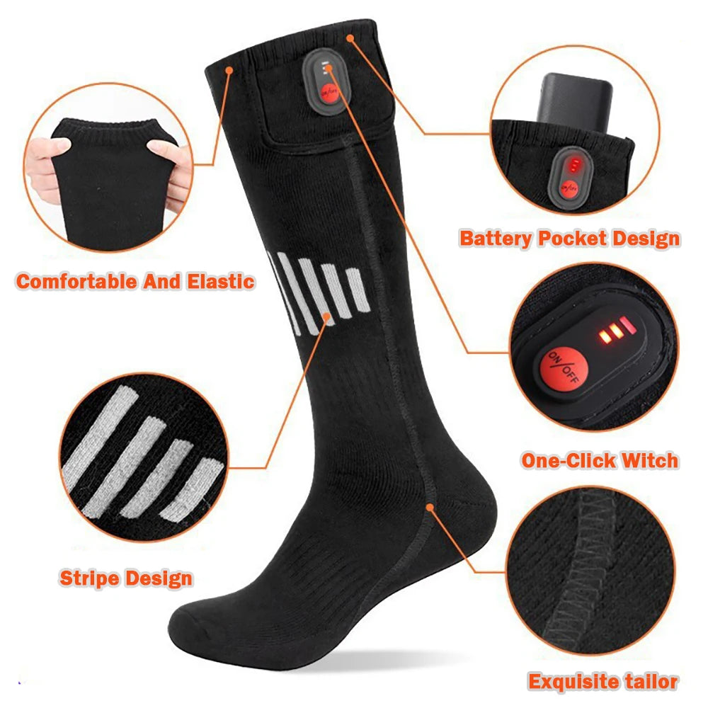 Showlu Smart General electric heated socks with rechargeable batteries, designed for warmth and comfort during winter.