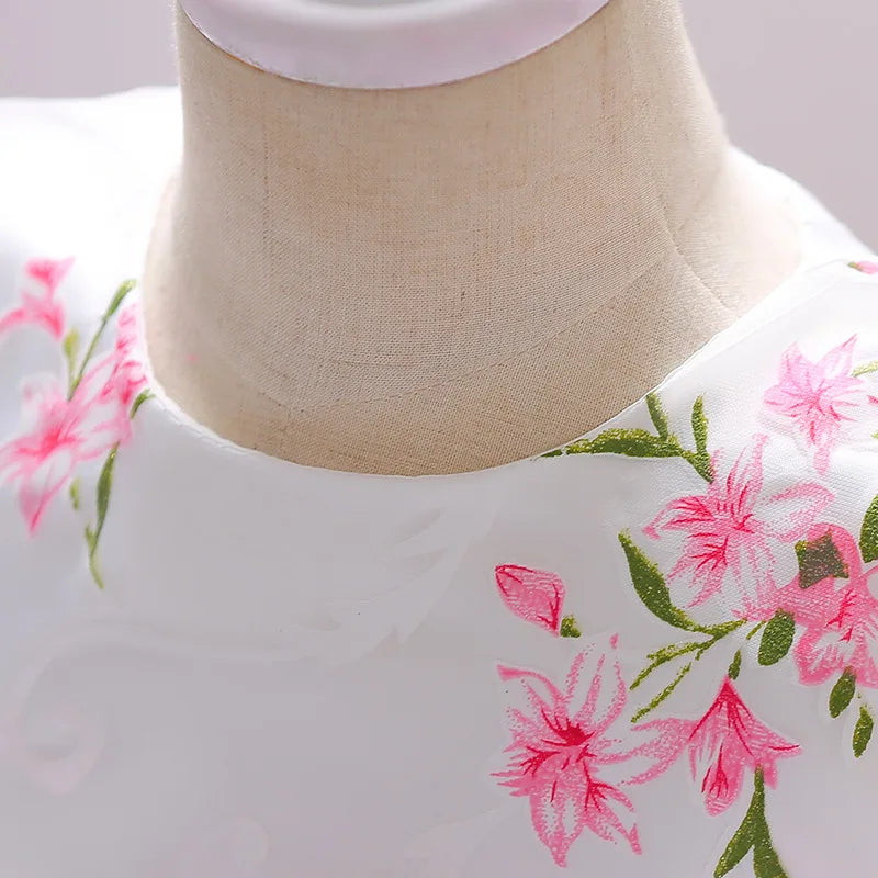 Baby girl birthday princess dress by Showlu Fashion with floral embroidery, sleeveless design, perfect for baptism and special occasions