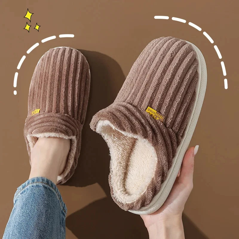 Showlu Fashion Winter men's slippers with short plush cotton boots, fluffy indoor fur, soft and casual men's furry house shoes
