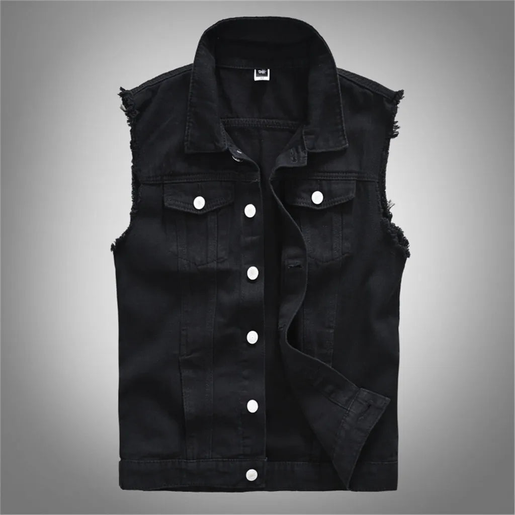 Men's New Fashion Sleeveless Denim Vest  Autumn Casual Solid Color Cowboy Jacket Slim Fit Single-breasted Jeans Streetwear SHOWLU FASHION STORE