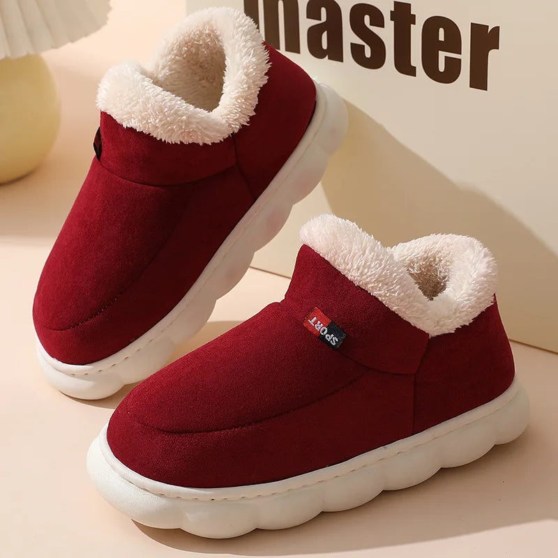 Shevalues men's winter plush cotton slippers with soft fluffy fur, indoor casual fur-lined short plush house shoes for comfort.