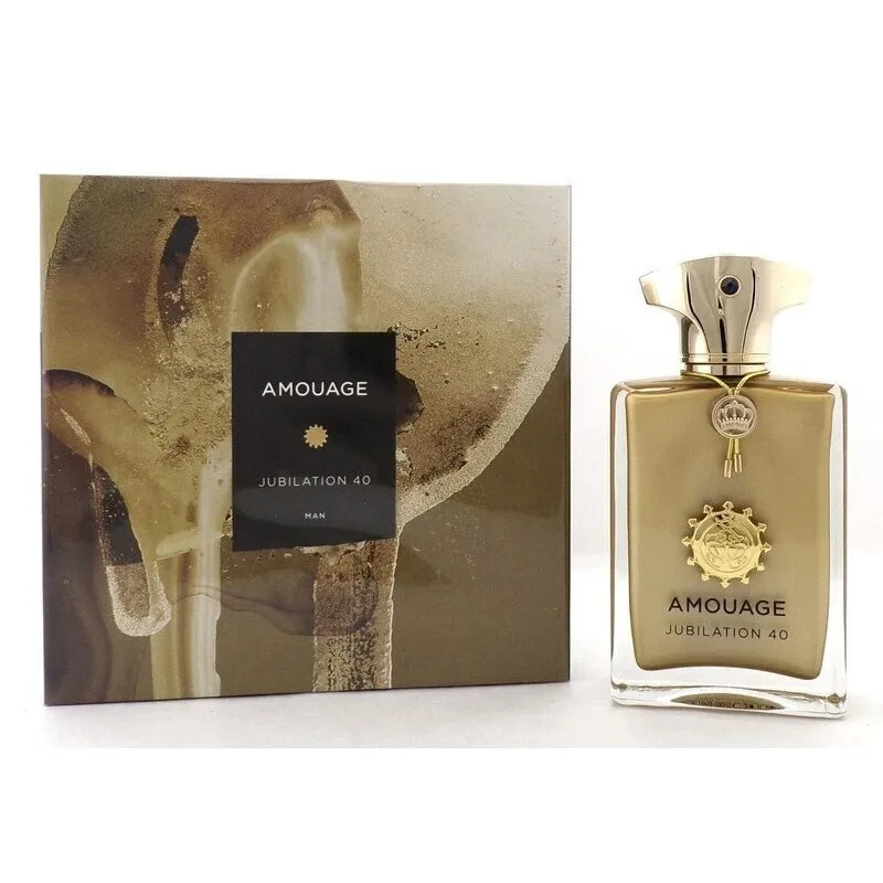 Amouage Jubilation 40 Man Extrait de Parfum 100ml floral spray, elegant bottle with intricate design and floral fragrance details.