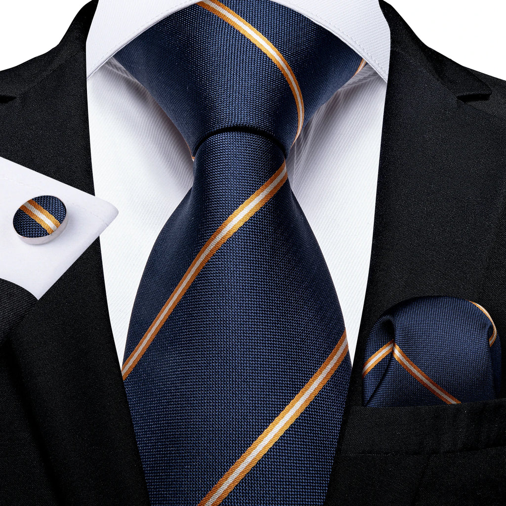 New Classic 100% Silk Men's Ties 8cm Blue Plaid Dot Striped Business Necktie Handkerchief Wedding Party Tie Set Gravatas DiBanGu