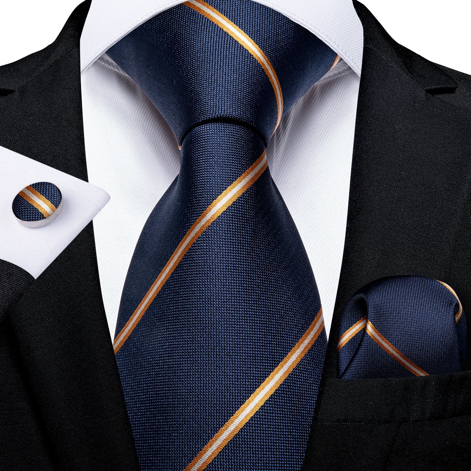 New Classic 100% Silk Men's Ties 8cm Blue Plaid Dot Striped Business Necktie Handkerchief Wedding Party Tie Set Gravatas DiBanGu