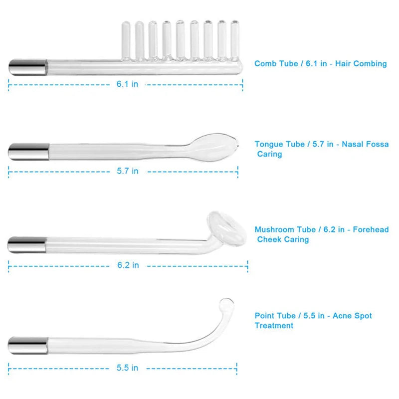 Portable Miqmi High Frequency Skin Therapy Wand for acne and wrinkles, shown in a sleek design with control dial and electrode tips.