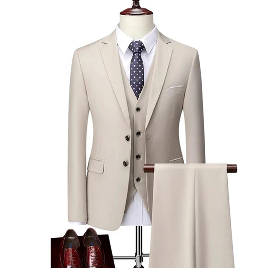 13 Color Basic Style Men's Casual Solid Color 3 Pieces Suits / Male One Button Blazers Jacker Coat Trousers Pants Vest Waistcoat