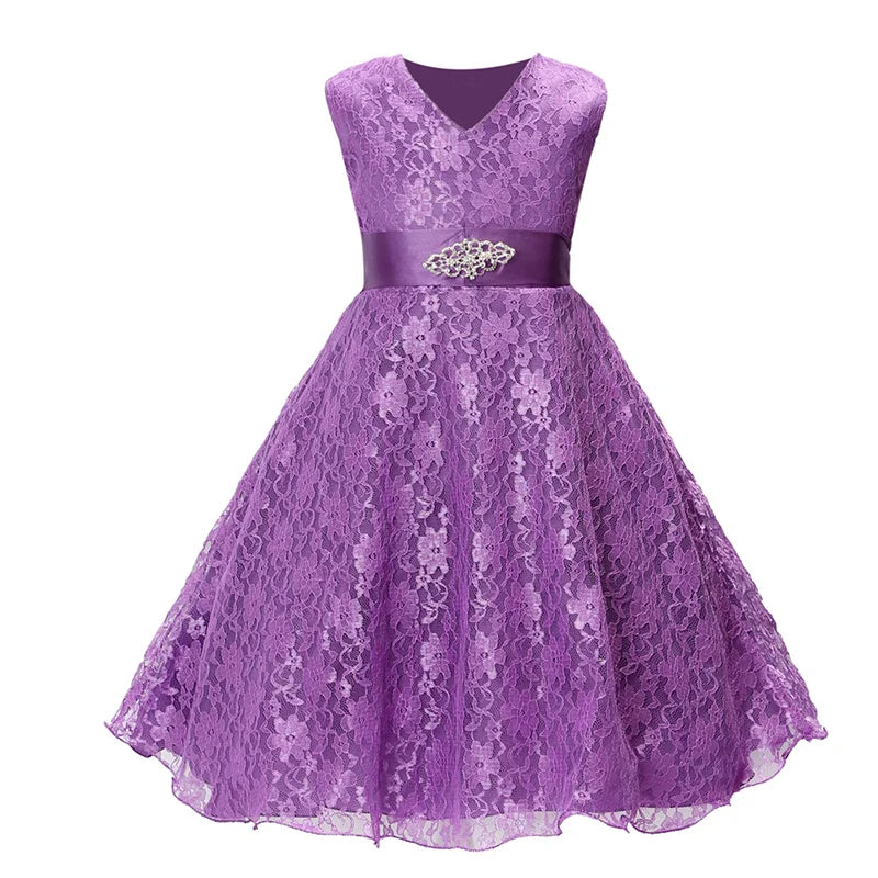 Kids princess style girls dress with mesh skirt, puffy design, sleeveless vest, perfect for weddings and parties.