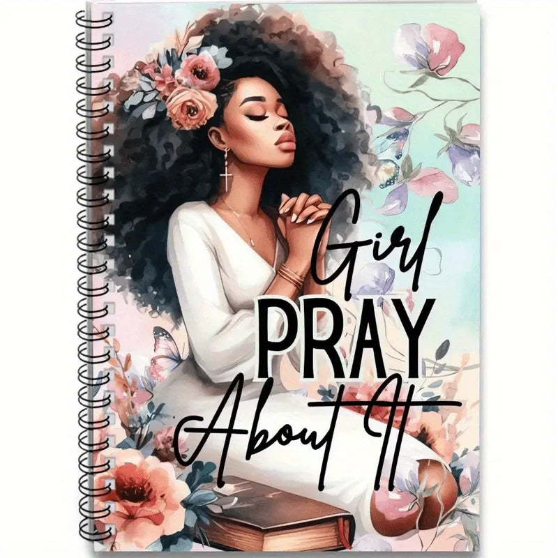 Showlu Christian daily prayer spiral notebook with personalized Bible diary design, featuring a cover with religious motifs.