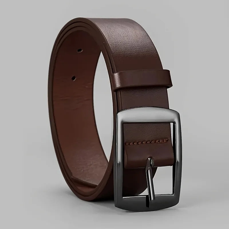 Luxury men's PU leather belt with metal pin buckle, stylish designer waist strap suitable for jeans, high-quality plus size belt