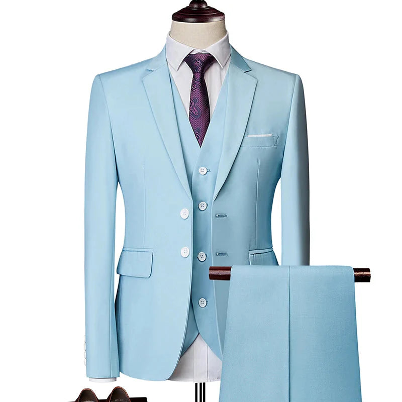 SHOWLU men's pink three-piece wedding suit, slim fit business casual with jacket, vest, and trousers, tailored for formal occasions