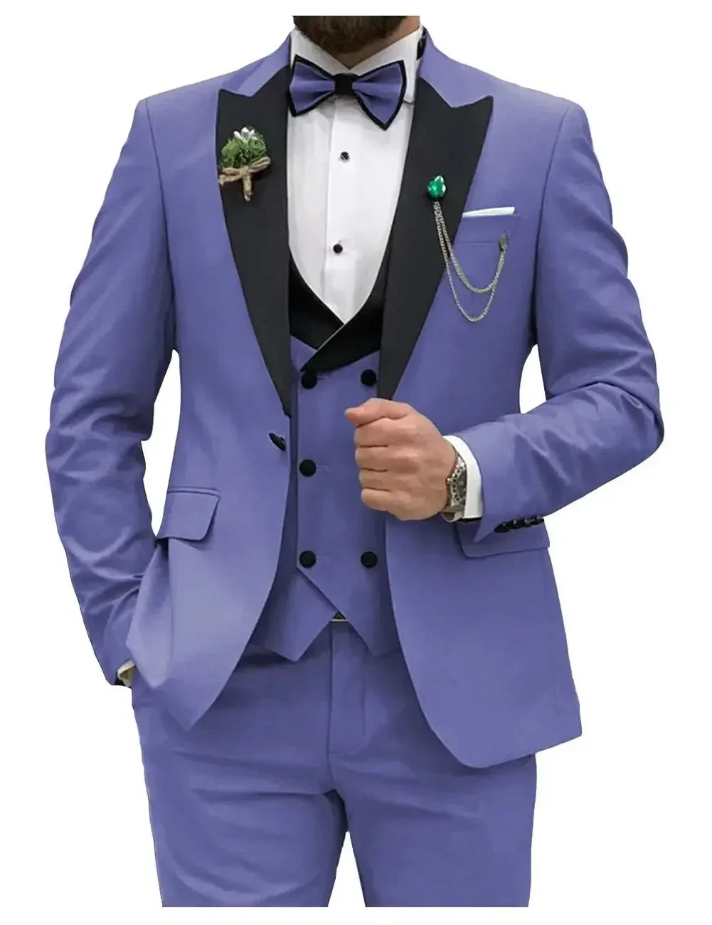 Men's slim fit 3-piece suit with peak lapel from Showlu, featuring a formal business tuxedo with tailored fit and classic style.