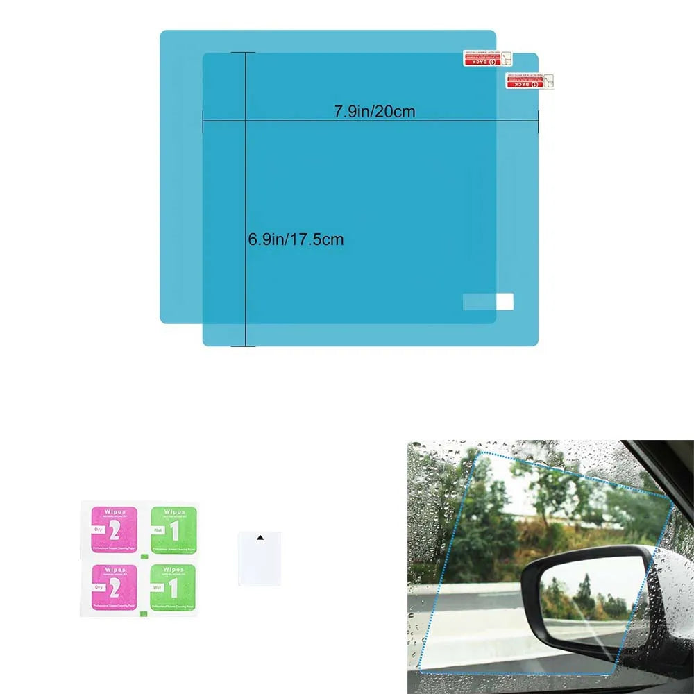 Showlu Smart General car rearview mirror anti-fog rainproof film set showing clear, weather-resistant film applied to a vehicle mirror.