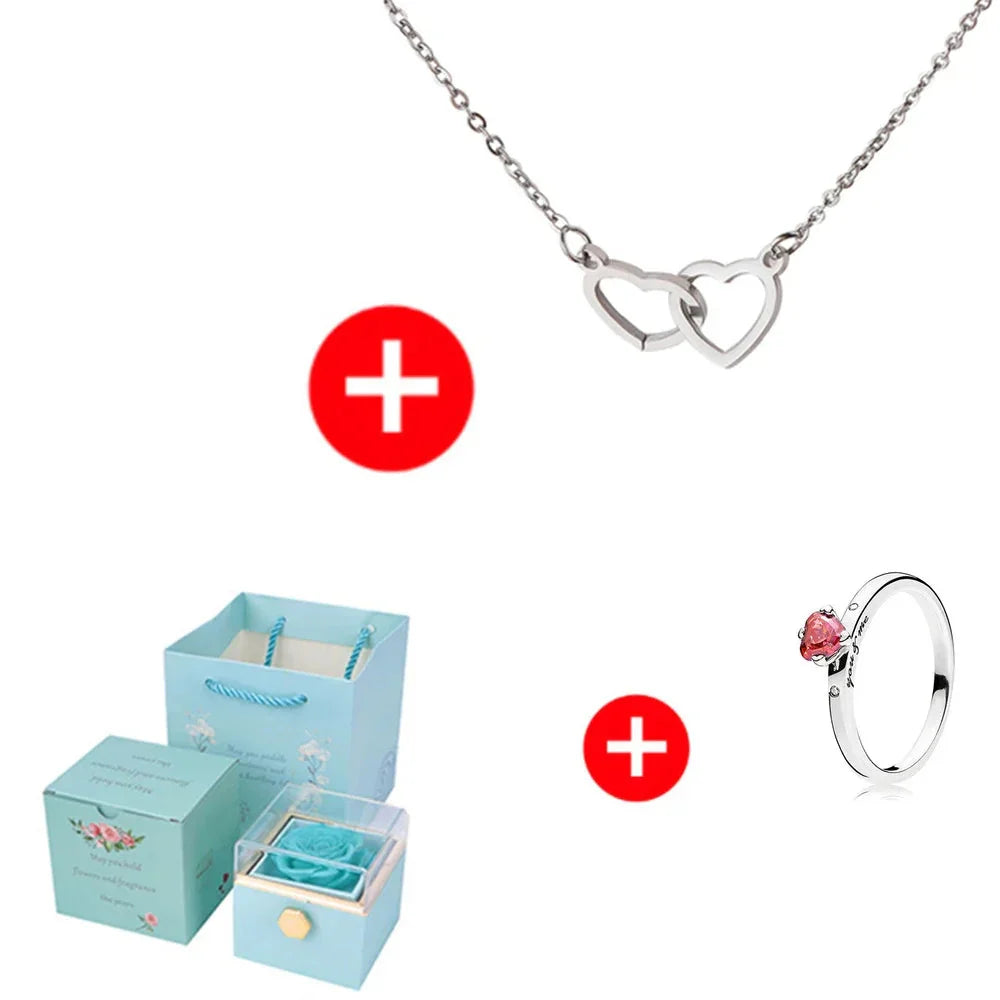 SHOWLU FASHION STORE JMjermyn rotating eternal rose jewelry box with wedding necklace case, featuring a decorative floral design and compact storage