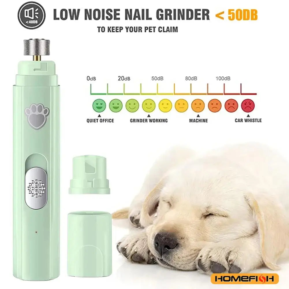 Electric dog nail grinder from Showlu Fashion Store with USB charging, painless trimming, and polishing wheel for small and large pets.