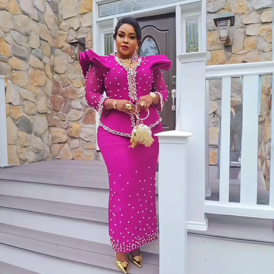 African dresses for woman suit luxury women's elegant dress Mesh fabric women's clothing from turkey