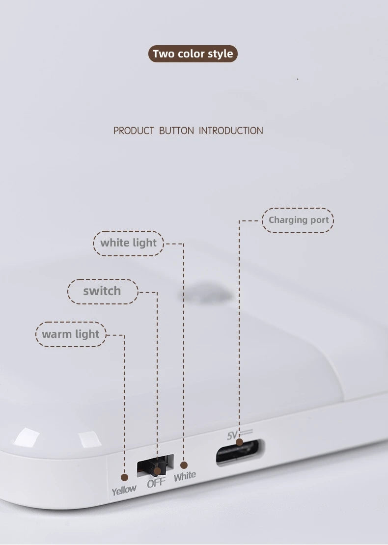 Rechargeable LED night light with motion sensor, USB charging, magnetic base, by Showlu Smart General, ideal for hallway or bedroom use.