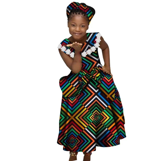 Girls African print mermaid dress by GuyaWax featuring cotton Bazin Riche Dashiki fabric, vibrant and stylish for special occasions