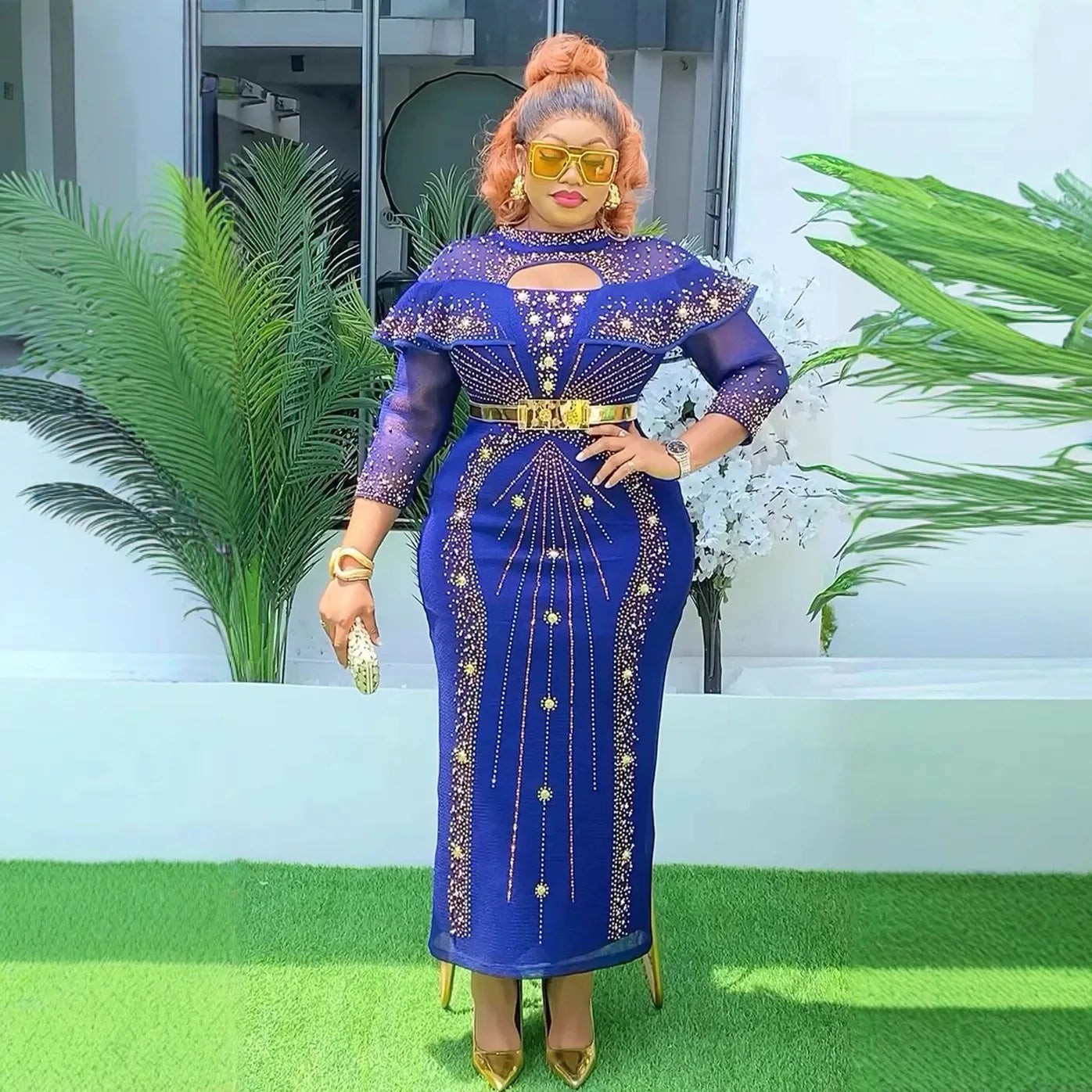 Plus size African Dashiki Ankara long dress with vibrant patterns, perfect for weddings or special occasions, by SHOWLU FASHION STORE.