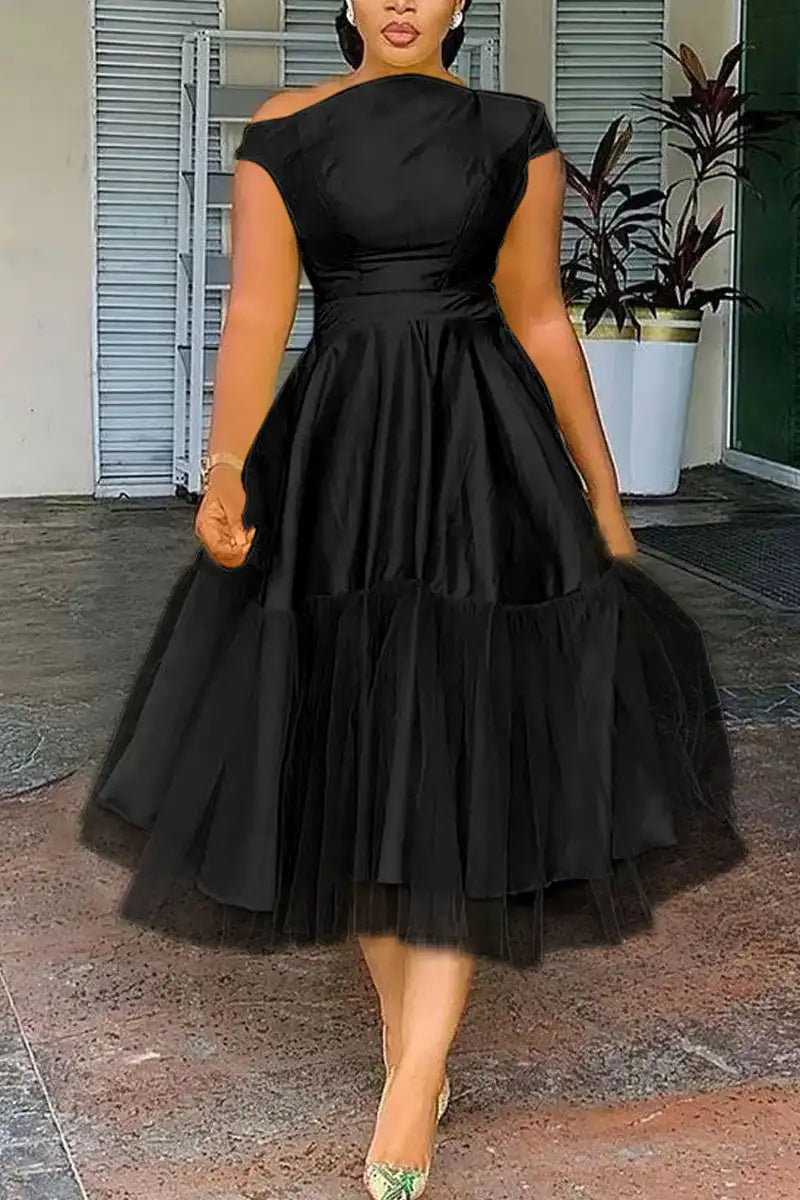 Plus Size Elegant A-line Tulle Midi Dress for Women Gradient Print Sleeveless Party Club Wedding Guest Dress for Summer 2024 SHOWLU FASHION STORE