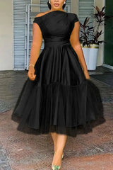 Plus Size Elegant A-line Tulle Midi Dress for Women Gradient Print Sleeveless Party Club Wedding Guest Dress for Summer 2024 SHOWLU FASHION STORE
