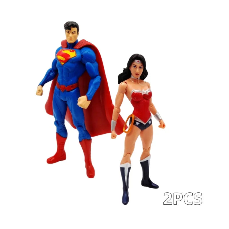 Justice League action figure from Bandai, 18cm movable PVC DC superhero toy, detailed character model, vibrant colors, dynamic pose