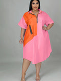 Plus size Showlu Women's Zipper Shirt Dress with 3D print, casual loose fit, stylish and comfortable for everyday wear.
