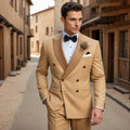 SHOWLU men's double-breasted slim fit wedding suit blazer, tailored, stylish, in dark fabric with notch lapels and structured shoulders.