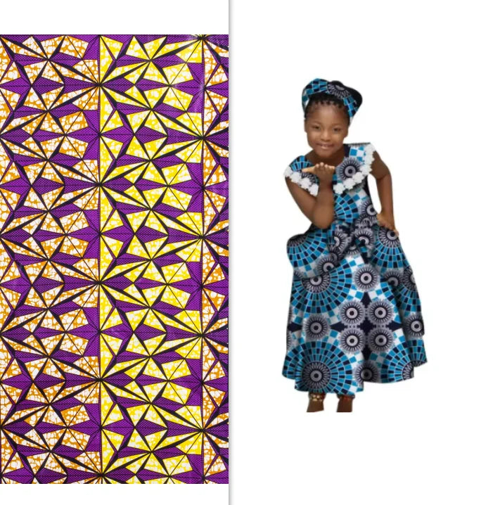 African Ankara print girl's dress with cotton Kente pleated skirt, featuring vibrant colorful patterns from SHOWLU FASHION STORE.