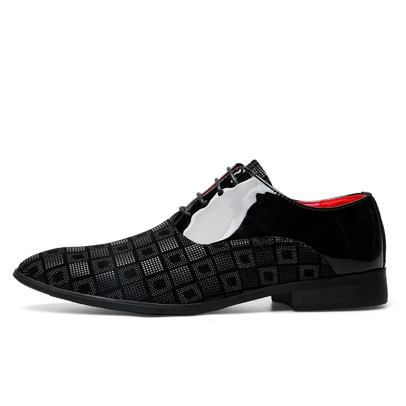 Semalam men's pointed-toe leather dress shoes with lace-up design, formal business footwear in black leather.