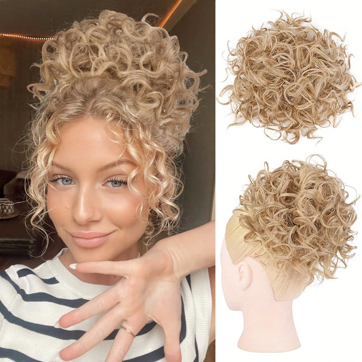 Synthetic Messy Bun Hair Piece 60g Elastic Drawstring Loose Wave Curly Hair Buns Hair Piece Extensions For Women Dark Brown