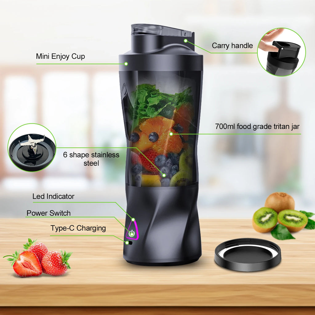 Showlu Smart Portable Electric Juicer Blender with 700ml capacity and 360W motor, shown with blending jar and control buttons.