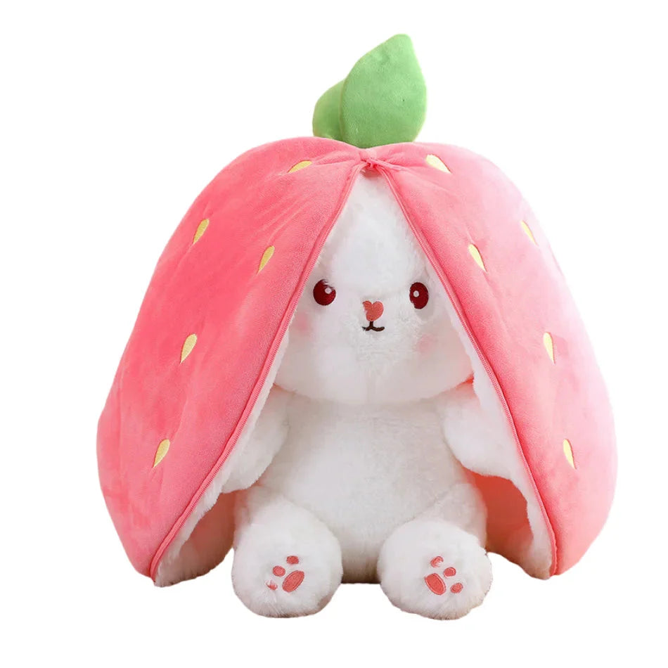 SHOWLU 18cm strawberry rabbit plush toy with zipper, soft stuffed animal doll, cute and cuddly for children