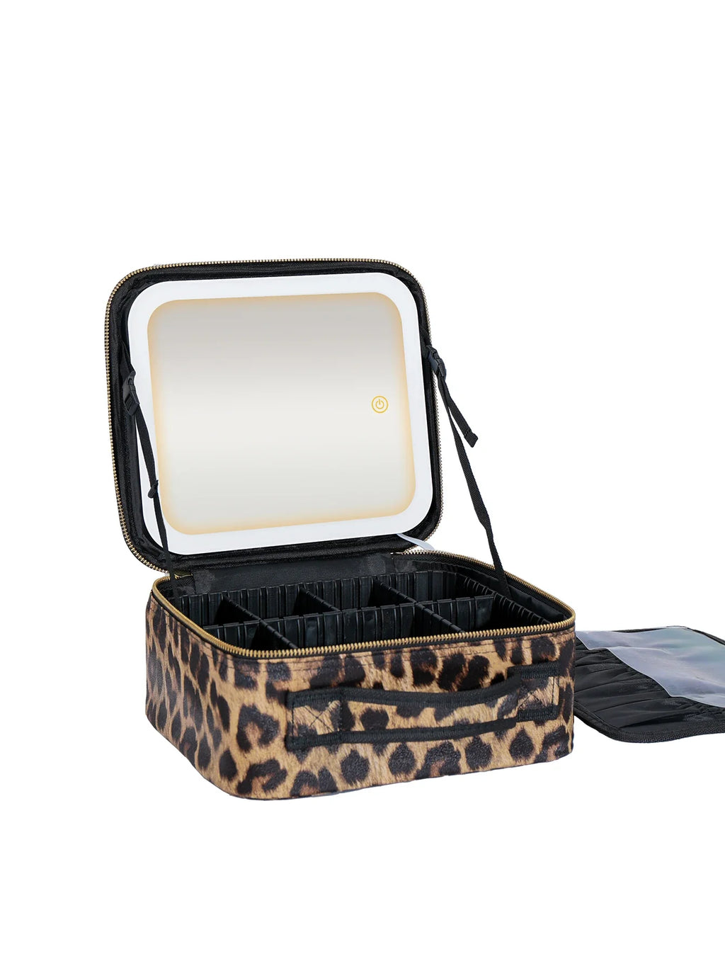 SHOWLU Travel Makeup Bag with LED Lighted Mirror, PU leather toiletry case with organized compartments and convenient mirror.