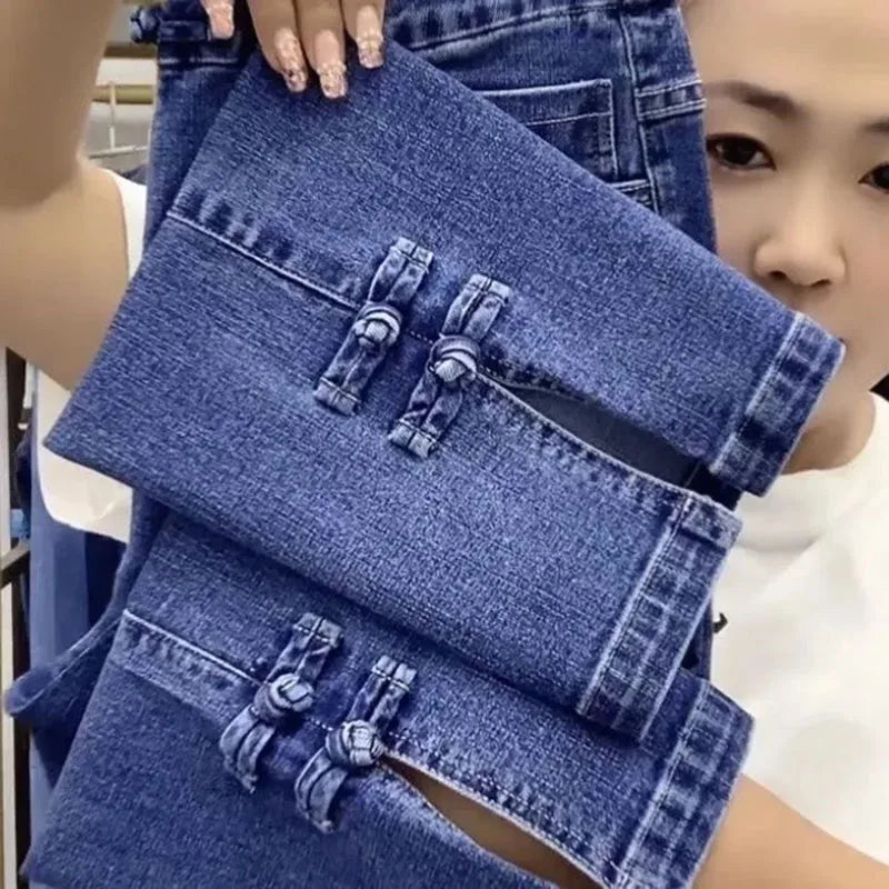 2025New Spring Autumn High Elasticity Women Jean Korean Loose Straight Ankle-Length Cowboy Pants Female Extends Denim Pants Lady