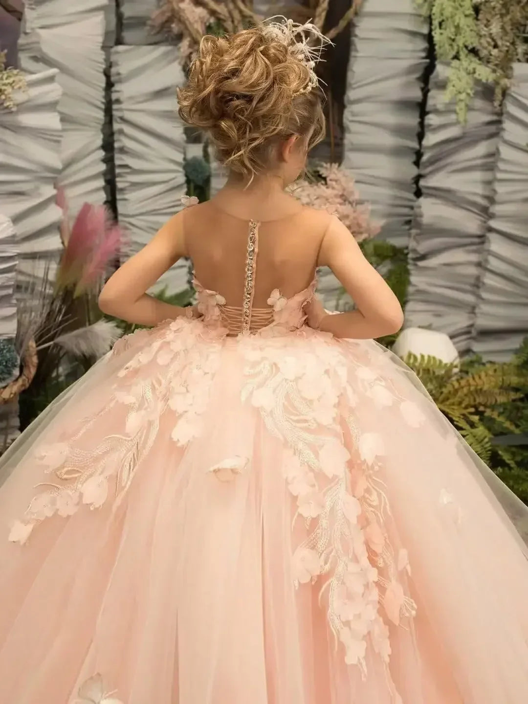 Kingbridal 3D butterfly flower girl dress by Showlu Fashion Store, tulle lace ball gown with floral and butterfly embellishments.