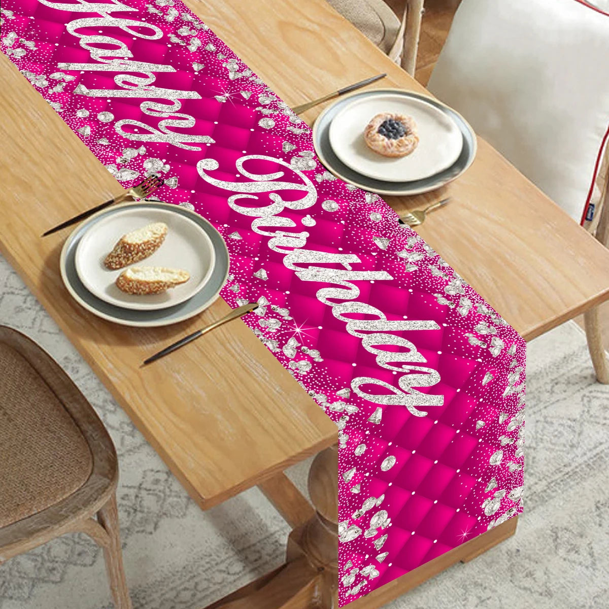 Black and gold birthday table runner from Showlu Fashion Store, suitable for 18, 30, 40, 50th birthday party decorations