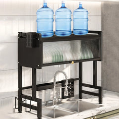 Kitchen Drain Shelf Steel Over The Sink Dish Drying Rack 3-Tier Kitchen Sink Organizer Large Over The Sink Dish Rack with Cover