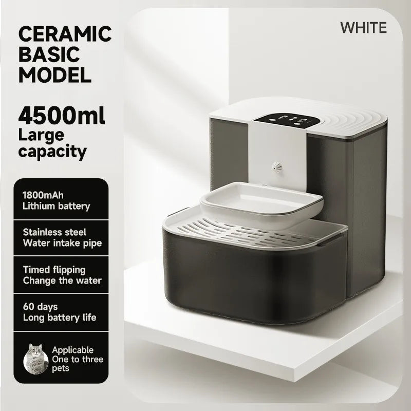 VOFORD 4.5L wireless smart pet water dispenser with automatic cat fountain, features a sleek design for clean hydration.