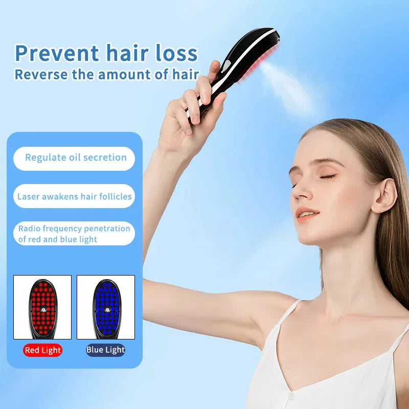 Showlu Smart Laser Hair Growth Comb with red and blue light therapy, featuring a sleek handheld design and massager functionality.